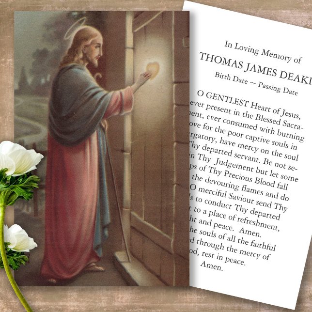 Funeral Loss Jesus Knocks Prayer Sympathy Cards (catholic, religious, celebration of life, in loving memory of, prayer cards for bereavement)