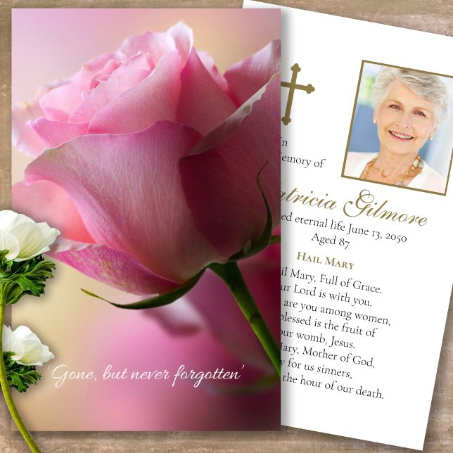 Funeral Loss Pink Rose Prayer Sympathy Cards (Forever in our hearts, celebration of life, in loving memory of, prayer cards for bereavement)