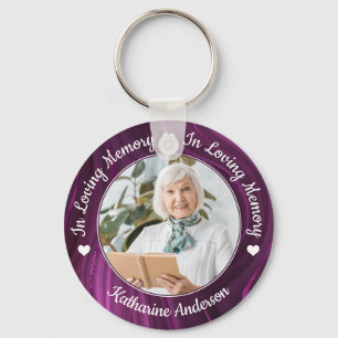 Funeral Loving Memory Custom Photo Purple Memorial Keychain