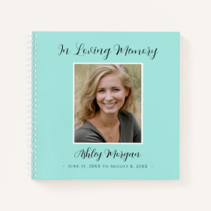 Funeral, Loving Memory, Pale Teal, Name Dates Notebook