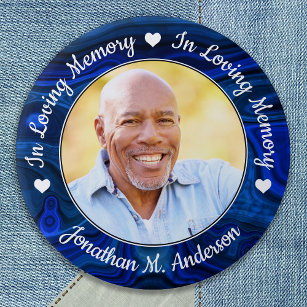 Funeral Loving Memory Photo Blue Marble Memorial 3 Inch Round Button