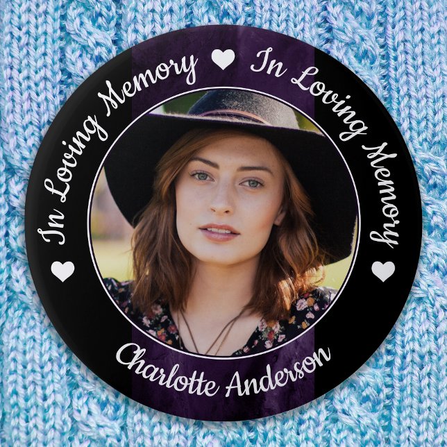 Funeral Loving Memory Photo Purple Marble Memorial 3 Inch Round Button (Creator Uploaded)