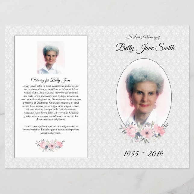 Funeral Mass Program | Gray and Pink Floral Flyer (Front)
