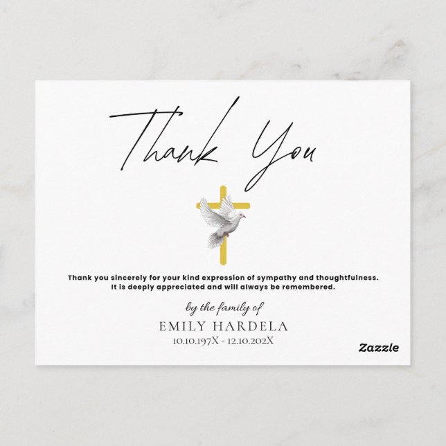 Funeral Memorial Card - Cross and Watercolor Dove (Back)