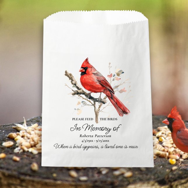 Funeral Memorial Favour Cardinal Bird Seed  Bag (Creator Uploaded)