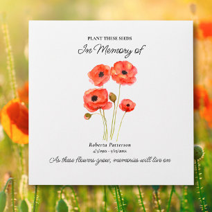 Funeral Memorial Favour, Watercolor Poppy Flowers  Envelope