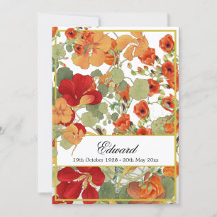 Funeral Memorial Floral Gold Celebration  Invitation