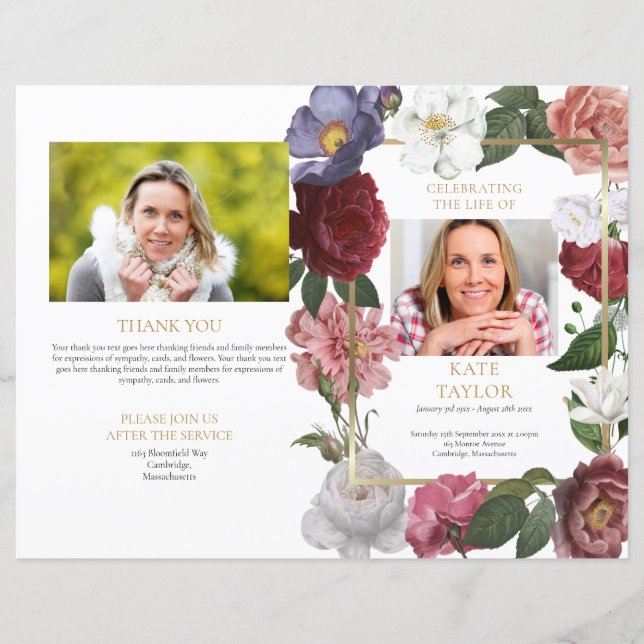 Funeral Memorial Floral Order Of Service Program (Front)