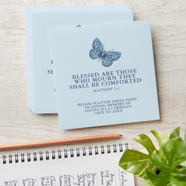Funeral memorial gift blue butterfly seed envelope (Stacked)