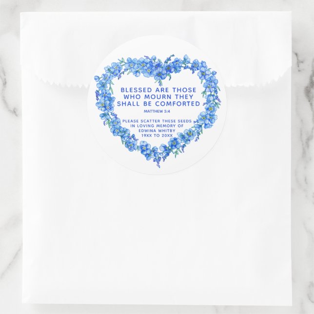 Funeral memorial gift blue wreath scatter seed classic round sticker (Bag)