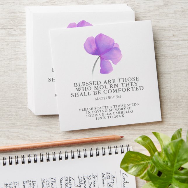 Funeral memorial gift purple flower seed envelope (Stacked)