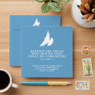 Funeral memorial gift white dove on blue seed envelope