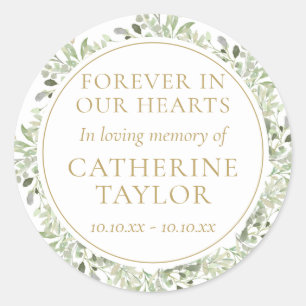 Funeral Memorial Greenery Floral Classic Round Sticker