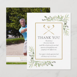 Funeral Memorial Greenery Golfer Photo Thank You Card