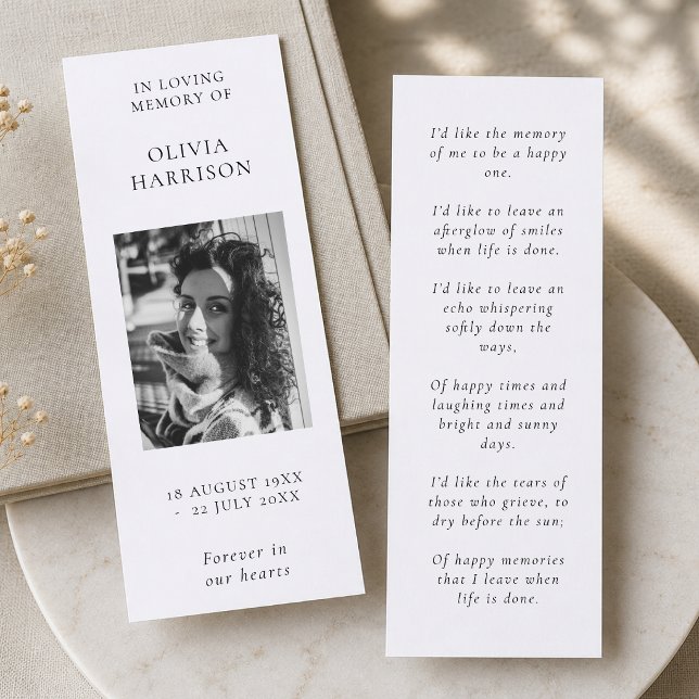 Funeral Memorial | In Loving Memory Bookmark Card (Mini memorial bookmark with photo and poem for funeral favors and keepsake tables.)