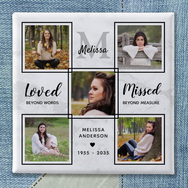Funeral Memorial Keepsake Unique Photo Collage  2 Inch Square Button (Creator Uploaded)