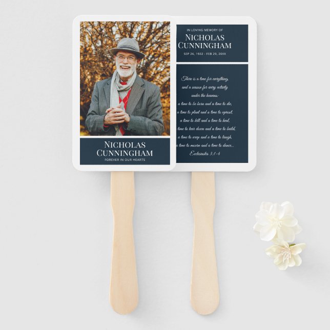 Funeral Memorial Modern Colour Block Photo Card Hand Fan (Front and Back)