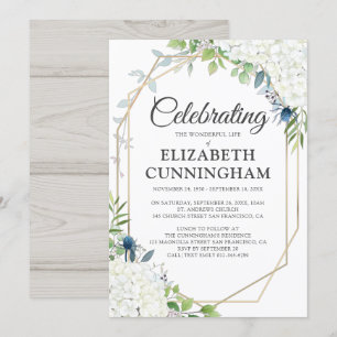Funeral Memorial Modern Floral Geometric Woodsy Invitation