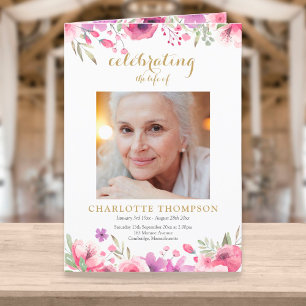 Funeral Memorial Order Of Service Floral Photo Program