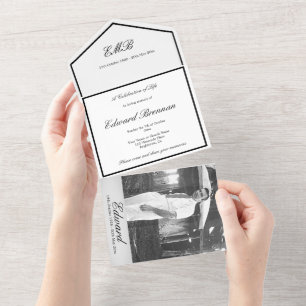 Funeral Memorial Photo Black and White Simple All In One Invitation