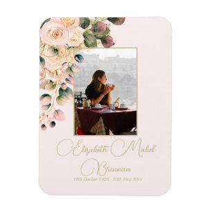 Funeral Memorial Photo Elegant Pink Rose Floral Magnet