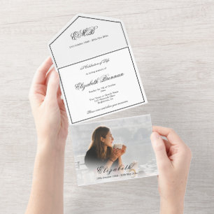 Funeral Memorial Photo Simple Elegant All In One Invitation