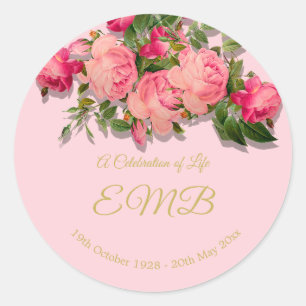 Funeral Memorial  Pink Roses Celebration of Life Classic Round Sticker
