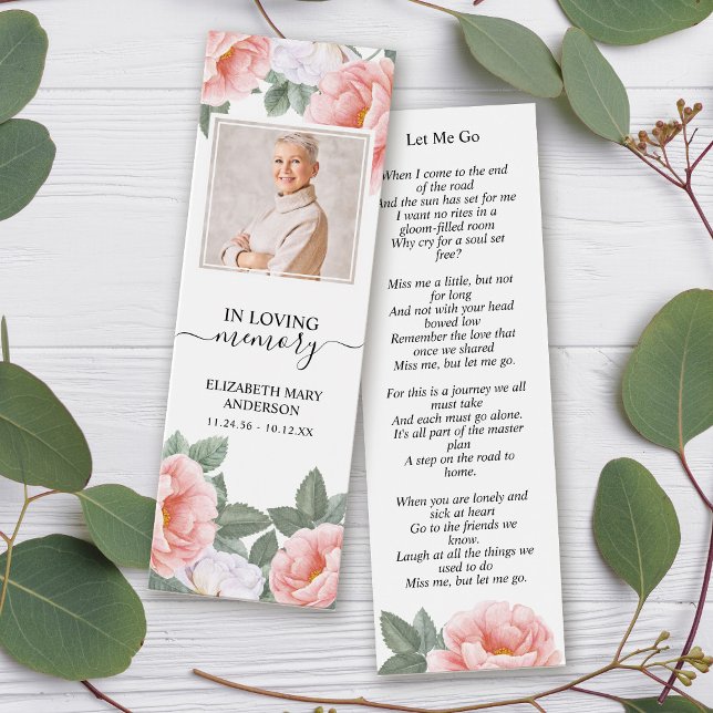 Funeral Memorial Pink White Floral Mini Bookmark (Creator Uploaded)