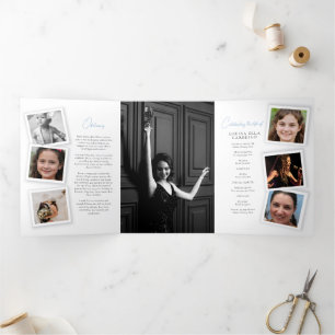 Funeral memorial program simple snap photos Tri-Fold invitation
