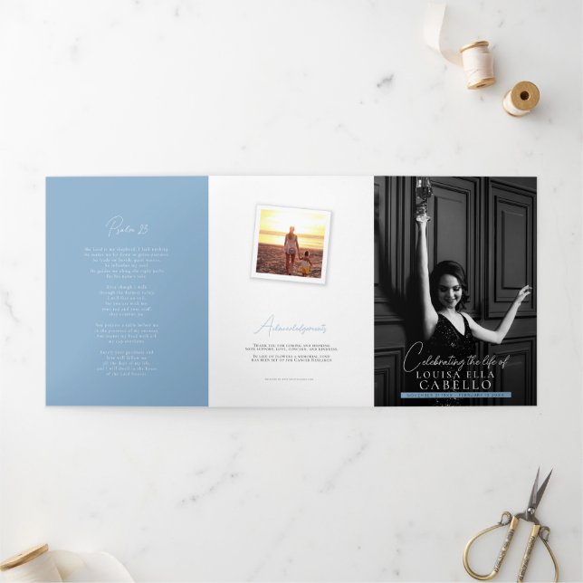 Funeral memorial program simple snap photos Tri-Fold invitation (Outside)