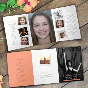 Funeral memorial program snap photos peach Tri-Fold programme