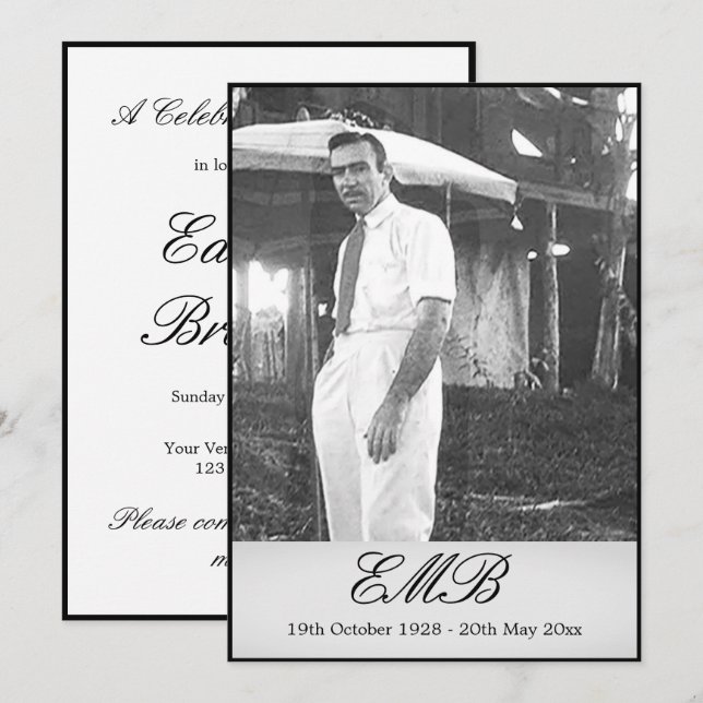 Funeral Memorial Simple Photo Invitation (Front/Back)