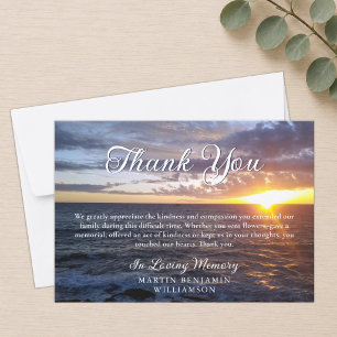 Funeral Memorial Sunset Ocean Beach Thank You Card