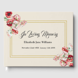 Funeral Memorial   Watercolor Poppies Guest Book