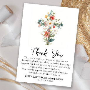 Funeral Memorial Wildflowers Cross Floral Sympathy Thank You Card