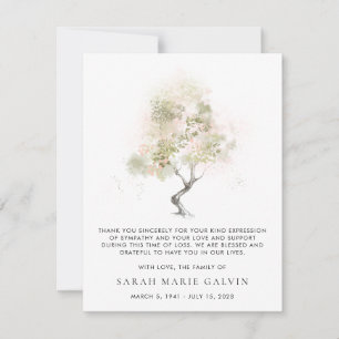 Funeral Minimal Modern Tree Watercolor Thank You C Card