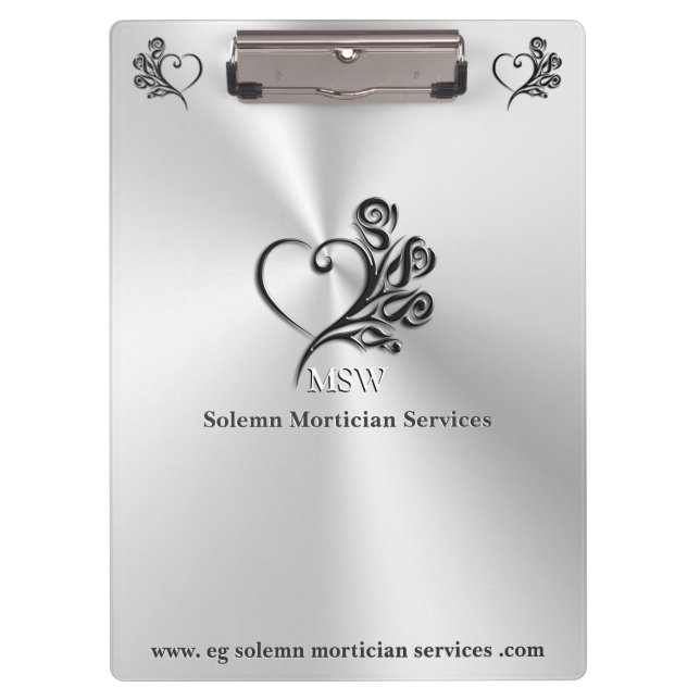Funeral Mortician Services, Heart and Roses Clipboard (Front)
