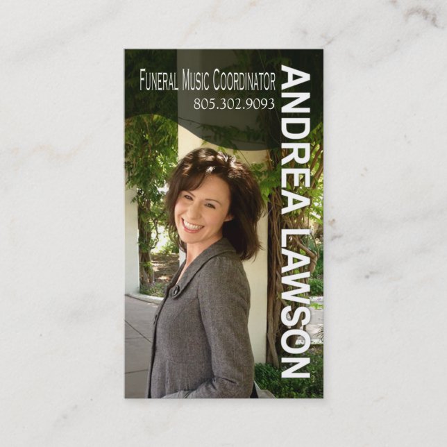 Funeral Music Coordinator Vocalist Photo Business Card (Front)