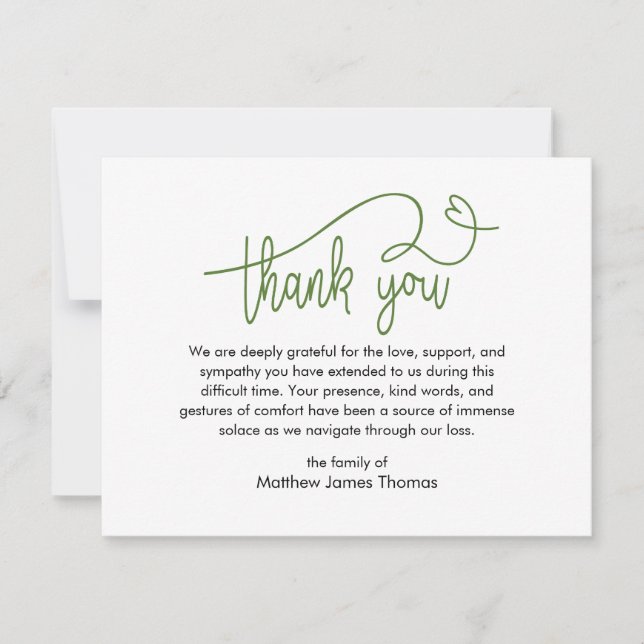 Funeral Note Thank you Bereavement Card (Front)