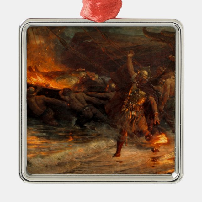 Funeral of a Viking (by Frank Dicksee) Metal Ornament (Front)
