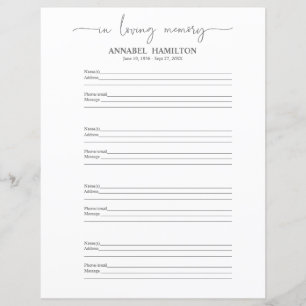 Funeral Or Memorial Guest Book Filler Page