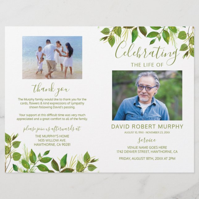 Funeral Order of Service Budget Memorial Program (Front)