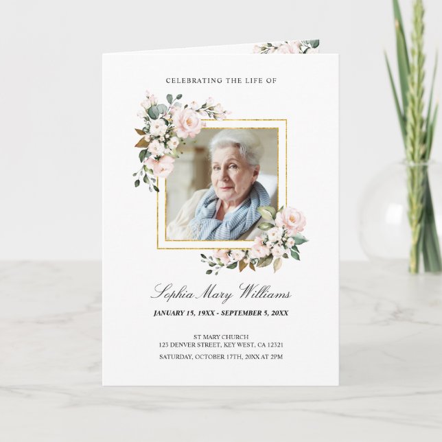 Funeral Order of Service | Floral Memorial Program (Front)