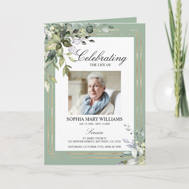 Funeral Order of Service | Green Memorial Program (Front)