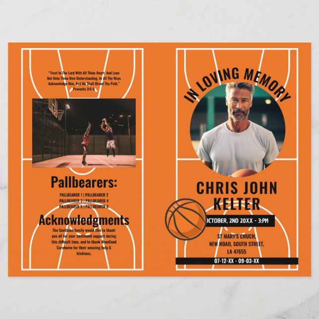 Funeral Order of Service Life Basketball Obituary Flyer (Front)