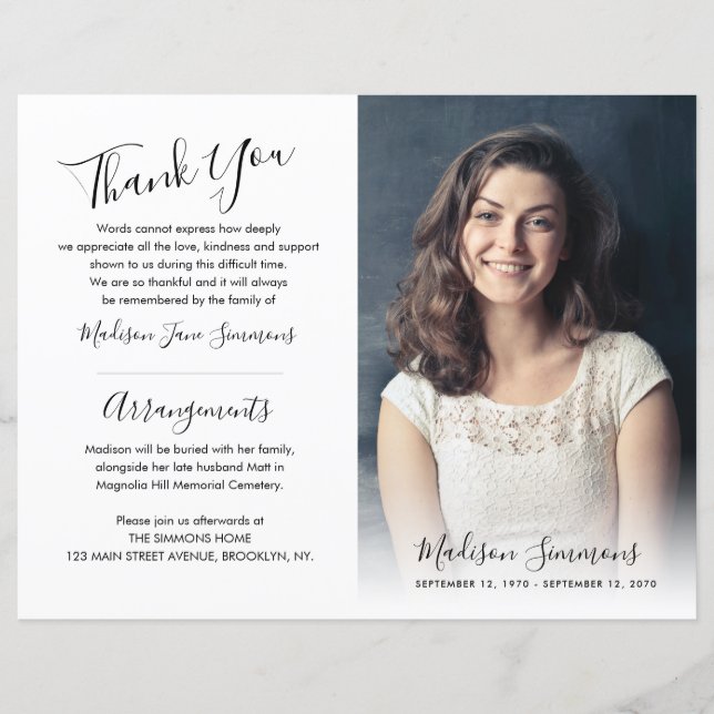 Funeral Order of Service Photo Memorial Program (Front)