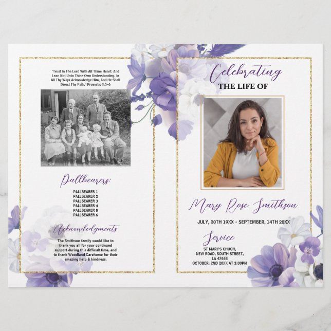 Funeral Order Service Celebration of Life Purple Flyer (Front)
