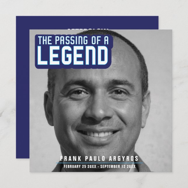 Funeral passing of a legend modern blue poem card (Front/Back)