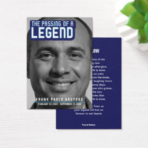 Funeral passing of a legend modern blue poem card