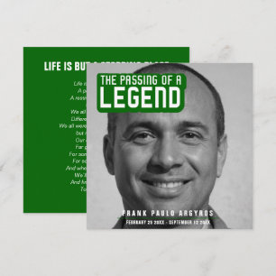 Funeral passing of a legend modern green poem card